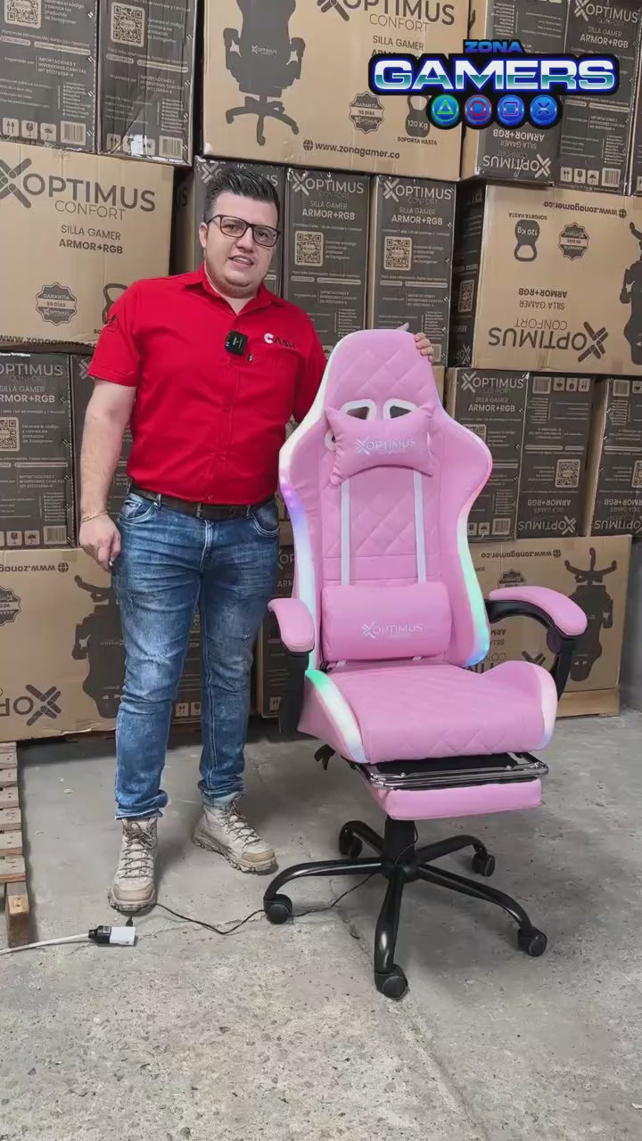 Silla gamer Optimus Confort modelo Armor Pink con luces RGB