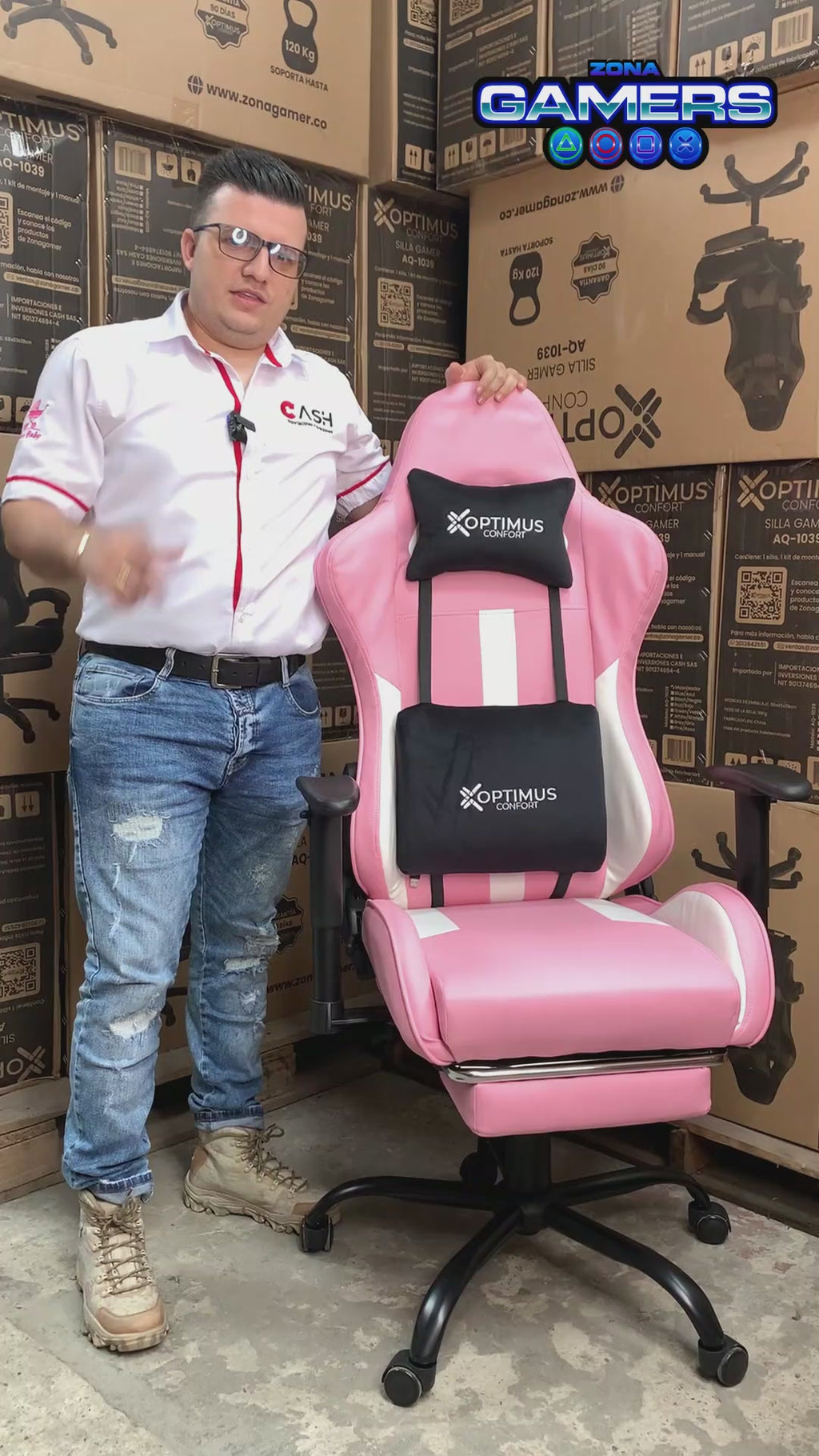 Silla Gamer A-231127F Pink con Reposapies