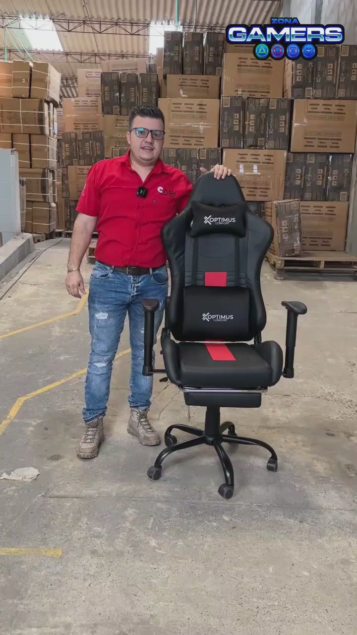 Silla Gamer COR-1001F Red con masajeador lumbar y reposapiés incluido