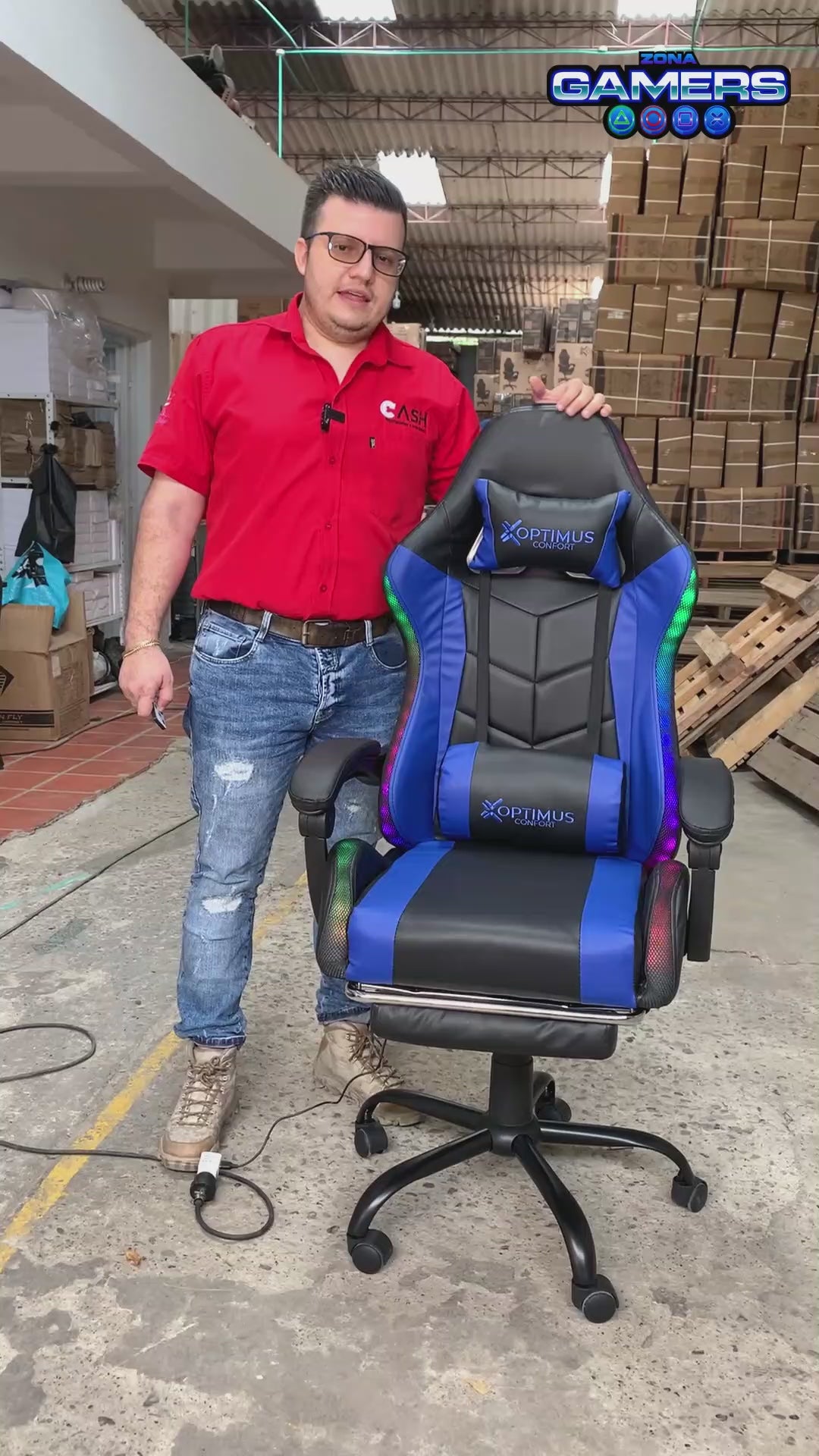 Silla Gamer E-1039F Blue con Luces RGB y Reposapies