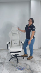 Silla gamer ARMOR-1039F White con luces RGB + reposapiés y ruedas en silicona