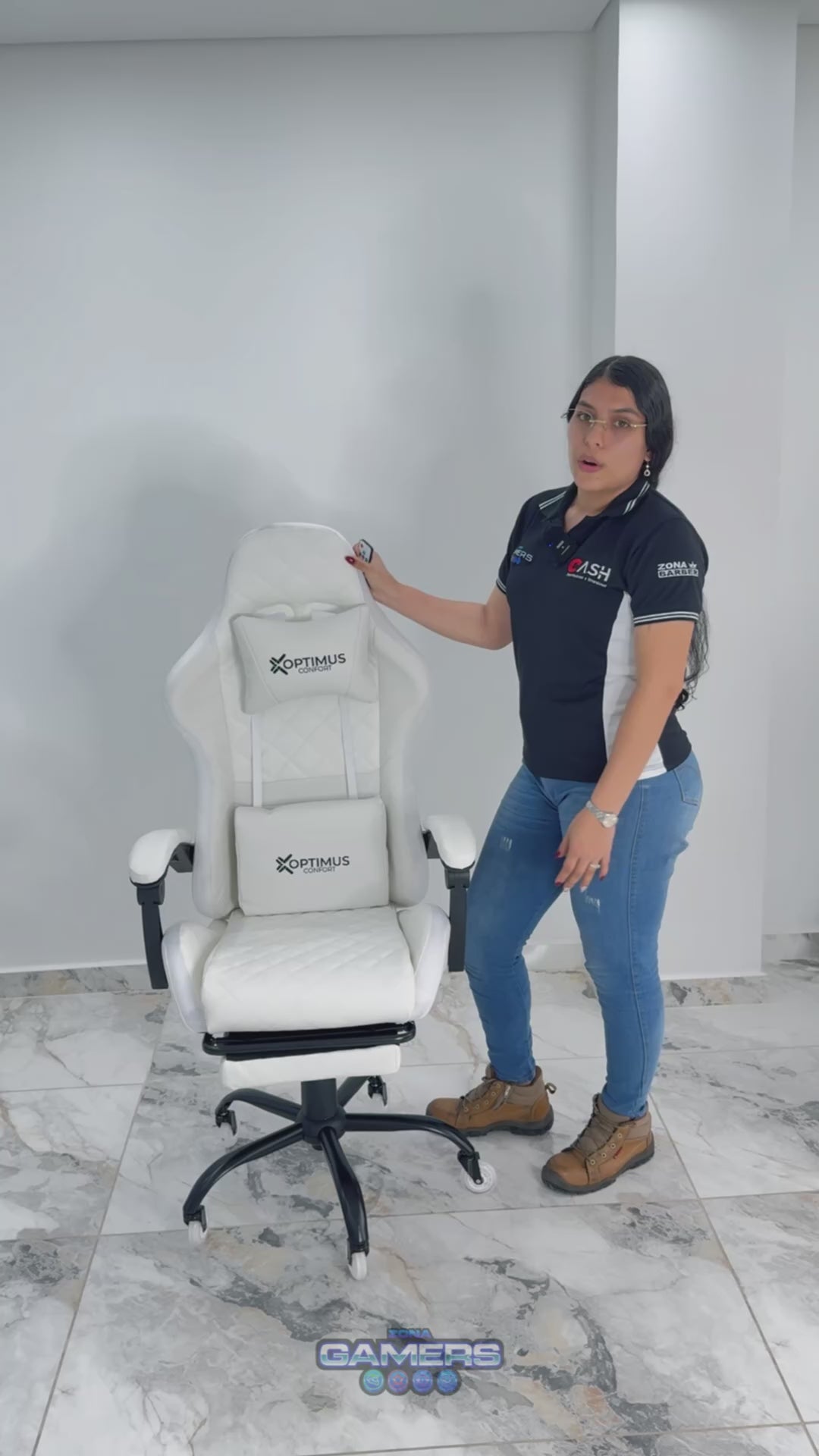 Silla gamer ARMOR-1039F White con luces RGB + reposapiés y ruedas en silicona