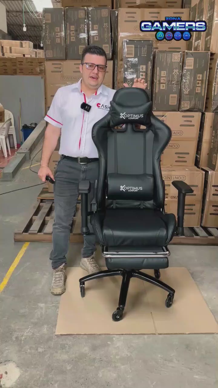 Silla gamer A231101F Black + reposapiés y ruedas en silicona