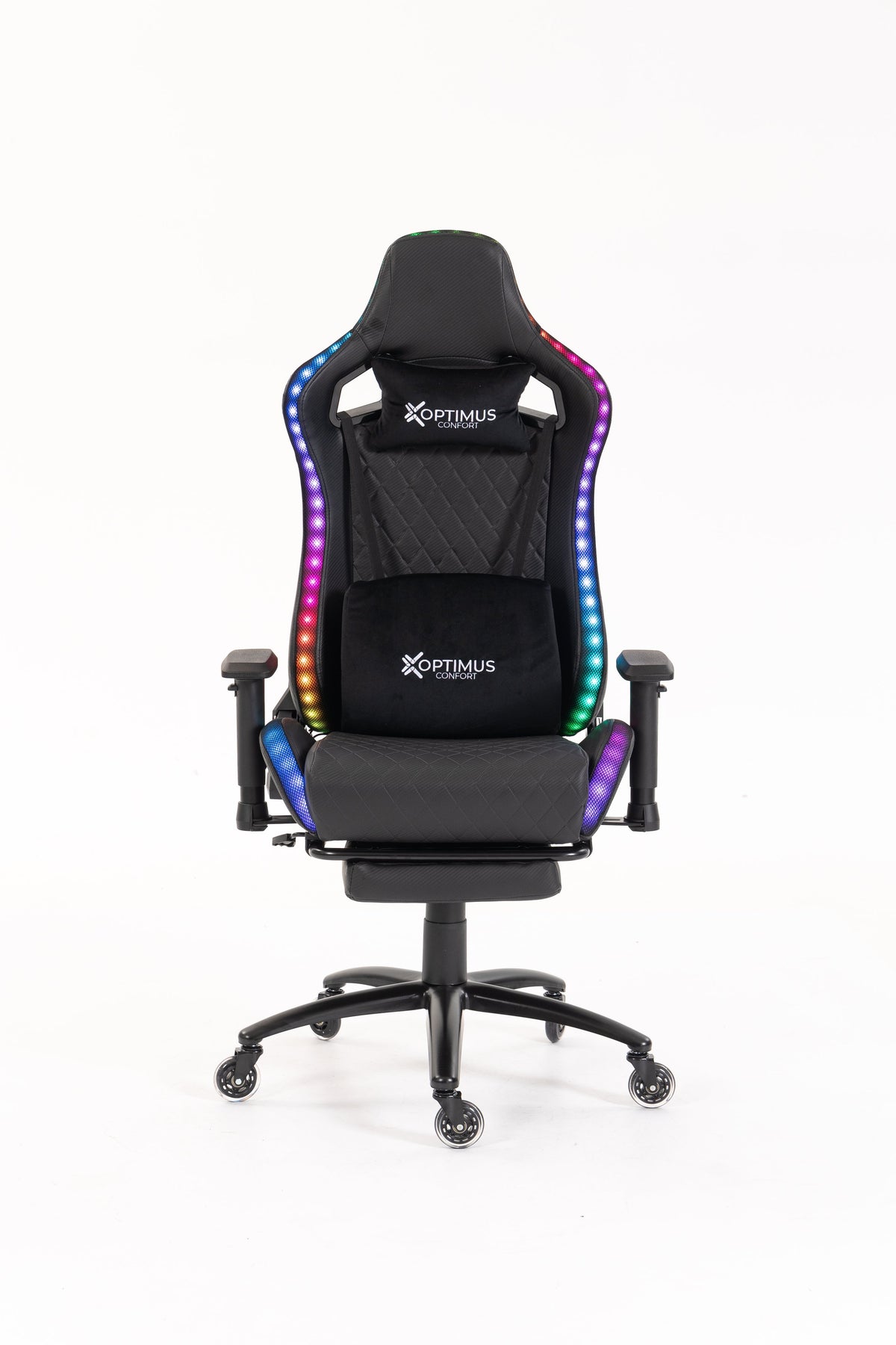 Silla gamer ULTIMATE Black con luces RGB + reposapiés y ruedas en silicona · named · ultimate-black-01.jpg