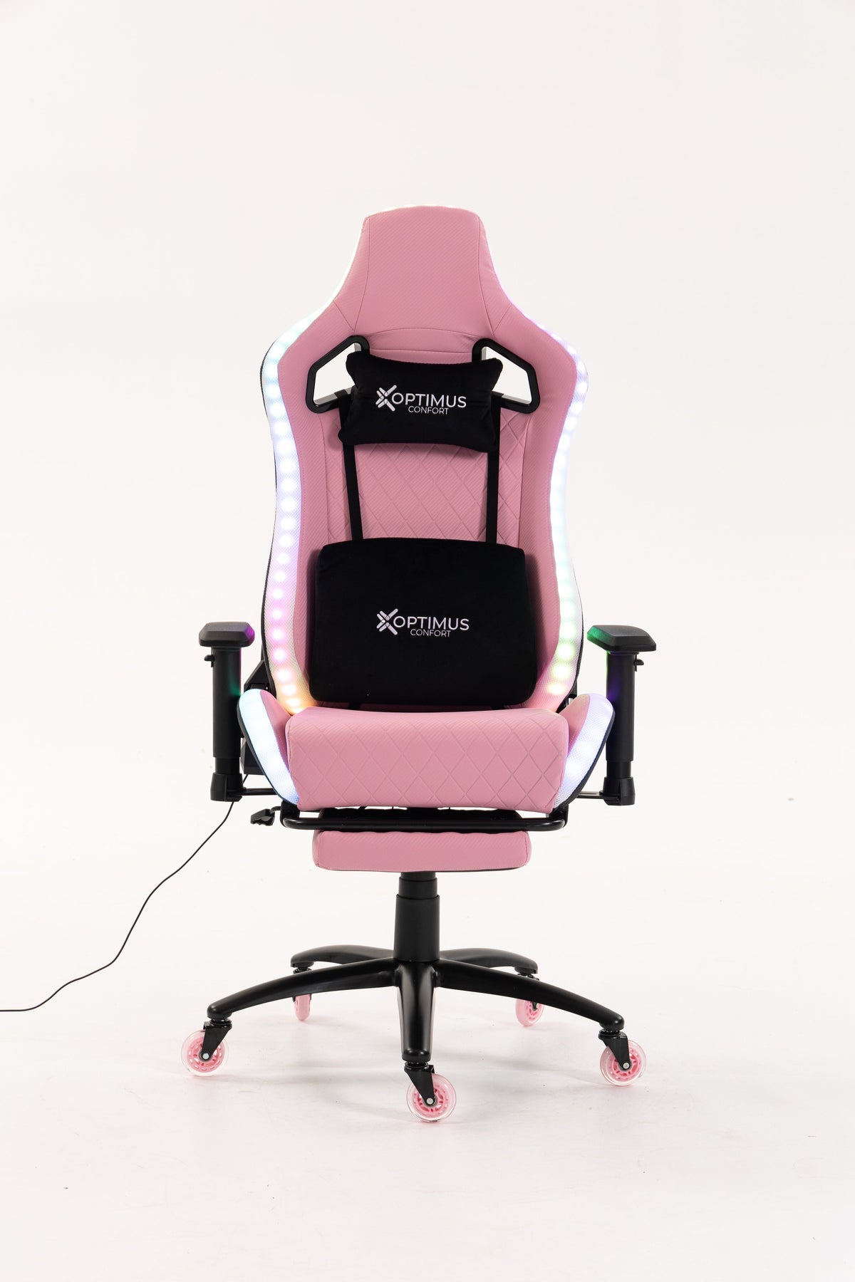 Silla gamer ULTIMATE Pink con luces RGB + reposapiés y ruedas en silicona · named · ultimate-pink-01.jpg
