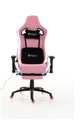 Silla gamer ULTIMATE Pink con luces RGB + reposapiés y ruedas en silicona · white-v5-norm · ultimate-pink-01.jpg