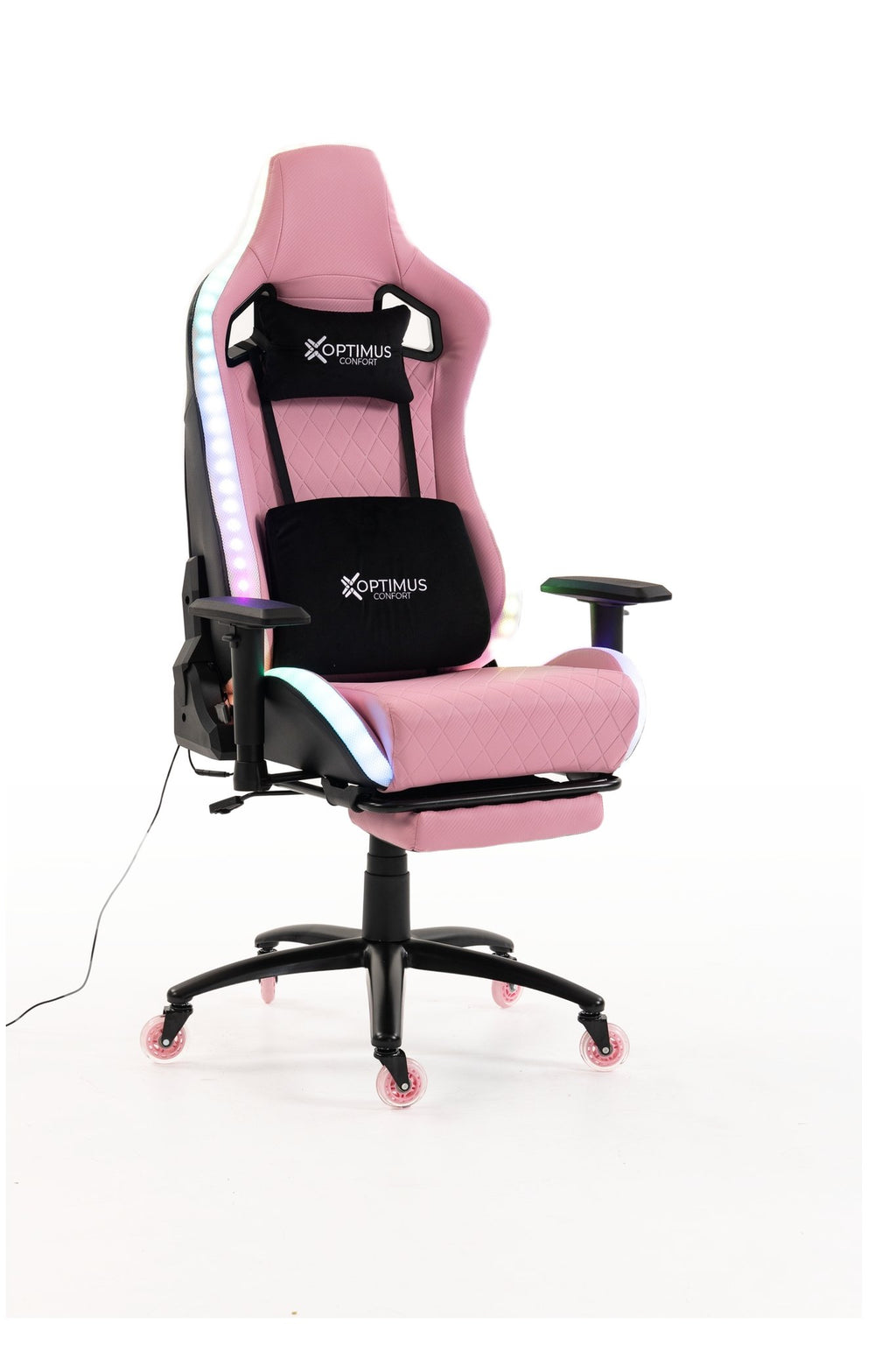 Silla gamer ULTIMATE Pink con luces RGB + reposapiés y ruedas en silicona · white-v5-norm · ultimate-pink-02.jpg