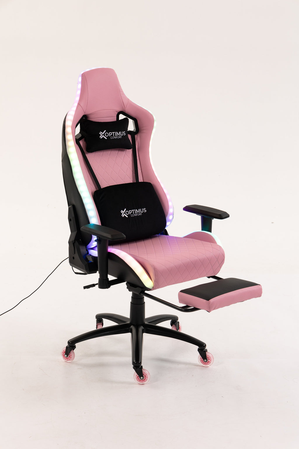 Silla gamer ULTIMATE Pink con luces RGB + reposapiés y ruedas en silicona · named · ultimate-pink-03.jpg
