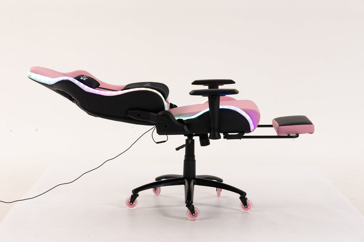 Silla gamer ULTIMATE Pink con luces RGB + reposapiés y ruedas en silicona · named · ultimate-pink-04.jpg