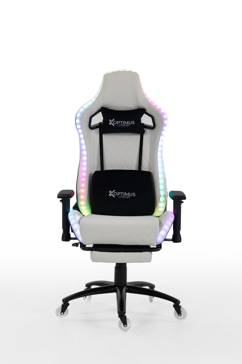 Silla gamer ULTIMATE White con luces RGB + reposapiés y ruedas en silicona · white-v5-norm · ultimate-white-01.jpg
