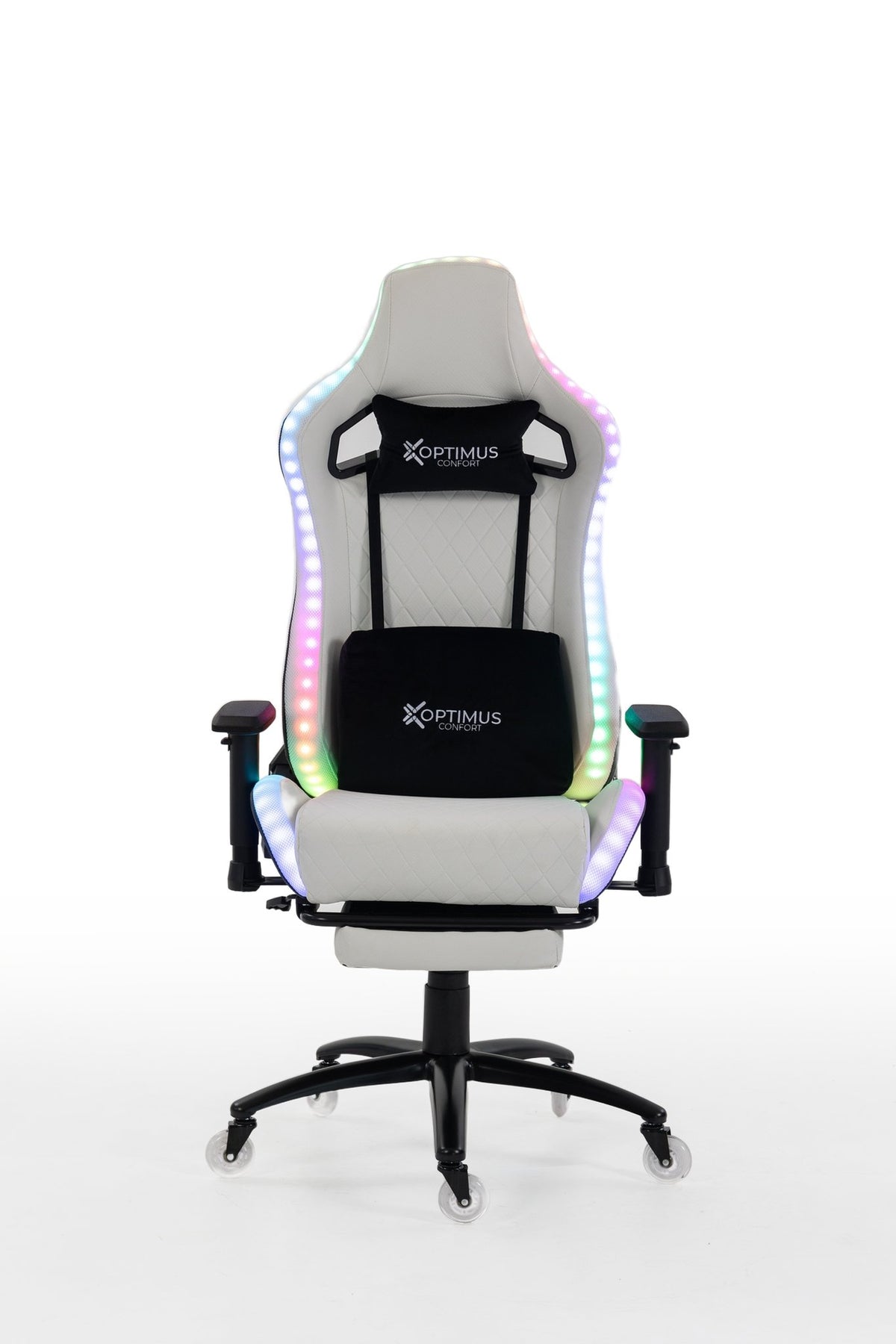 Silla gamer ULTIMATE White con luces RGB + reposapiés y ruedas en silicona · white-v5-norm · ultimate-white-01.jpg