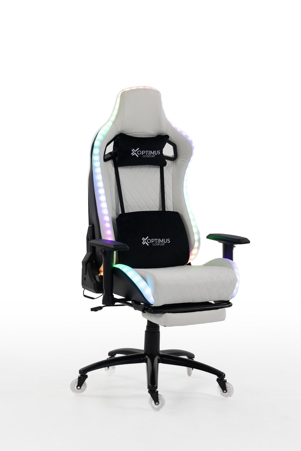 Silla gamer ULTIMATE White con luces RGB + reposapiés y ruedas en silicona · white-v5-norm · ultimate-white-02.jpg