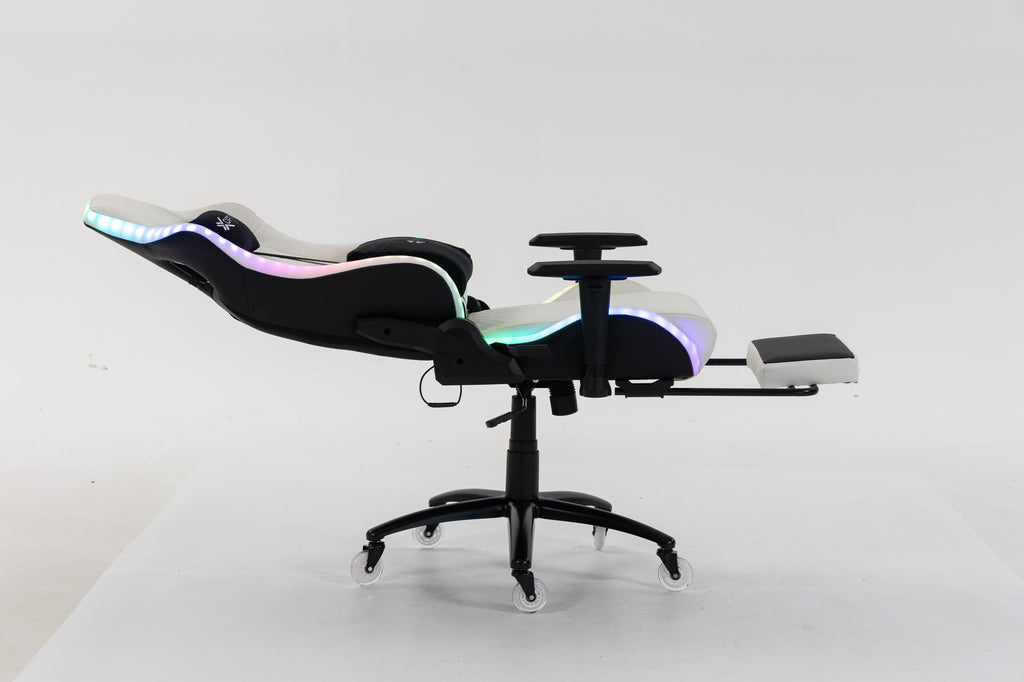 Silla gamer ULTIMATE White con luces RGB + reposapiés y ruedas en silicona · named · ultimate-white-04.jpg