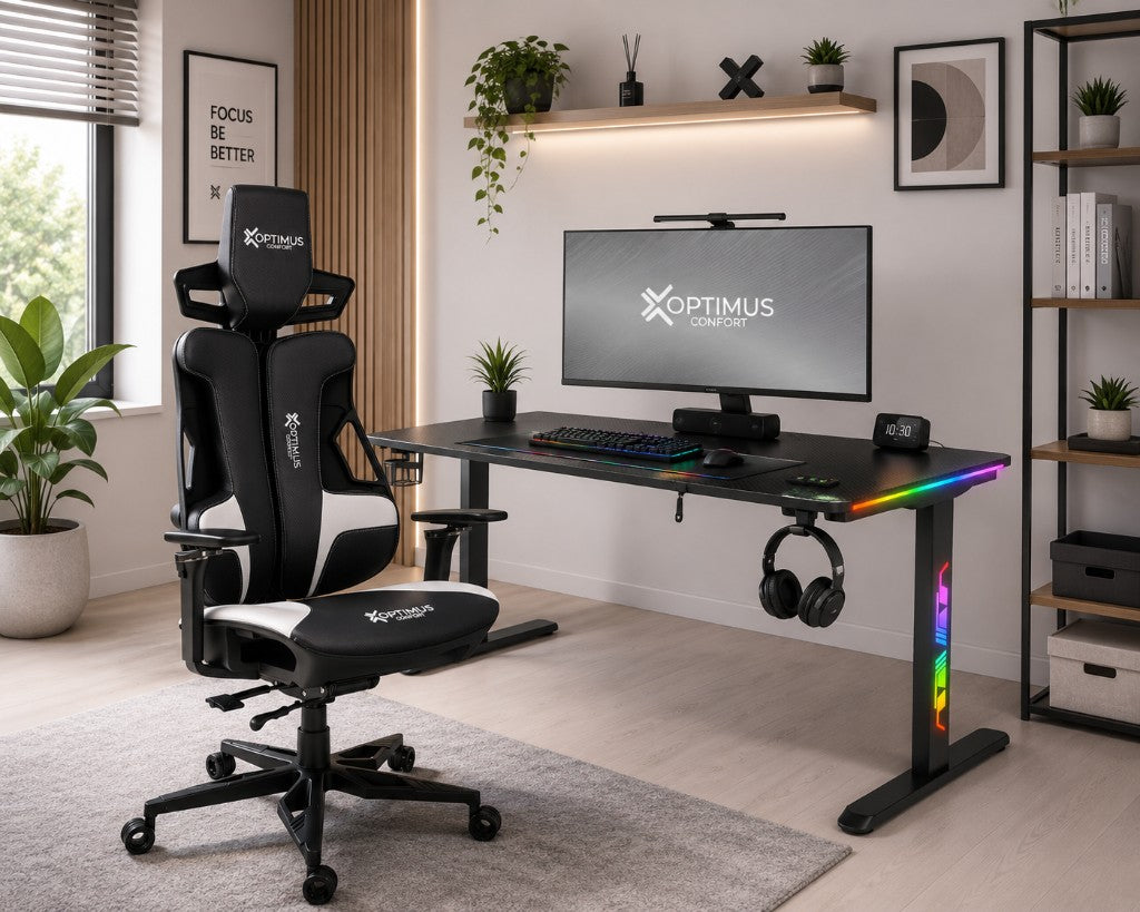 Setup claro con silla y escritorio Optimus Confort