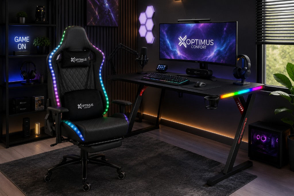 Setup gamer con silla Optimus Confort y escritorio RGB